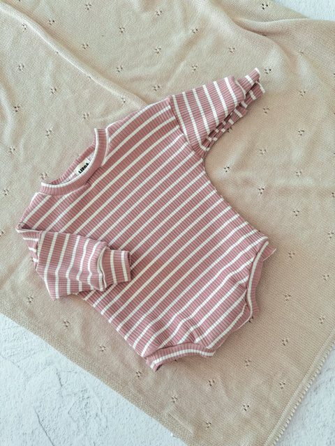 Stripey Rib Romper - Pink